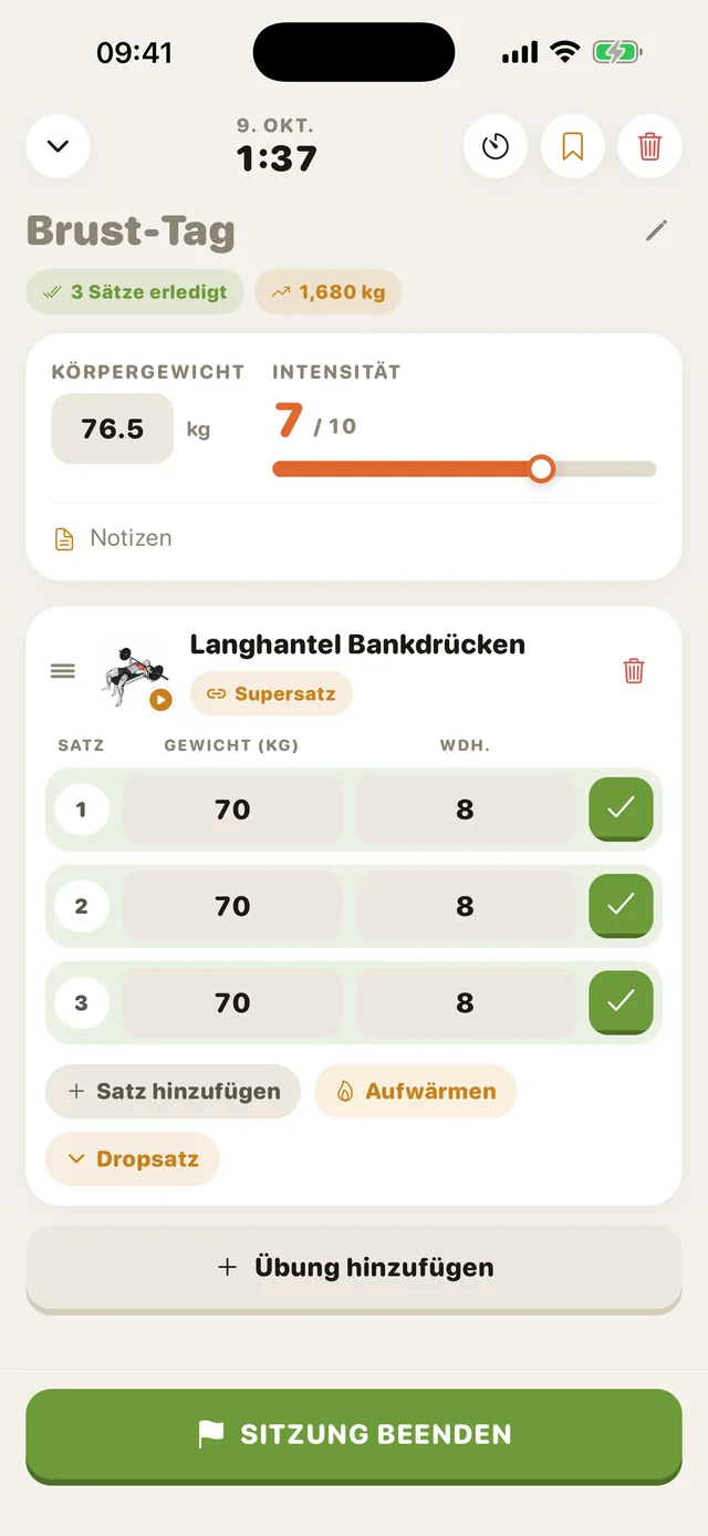 Ein Training in der GymMonster Mobile App loggen