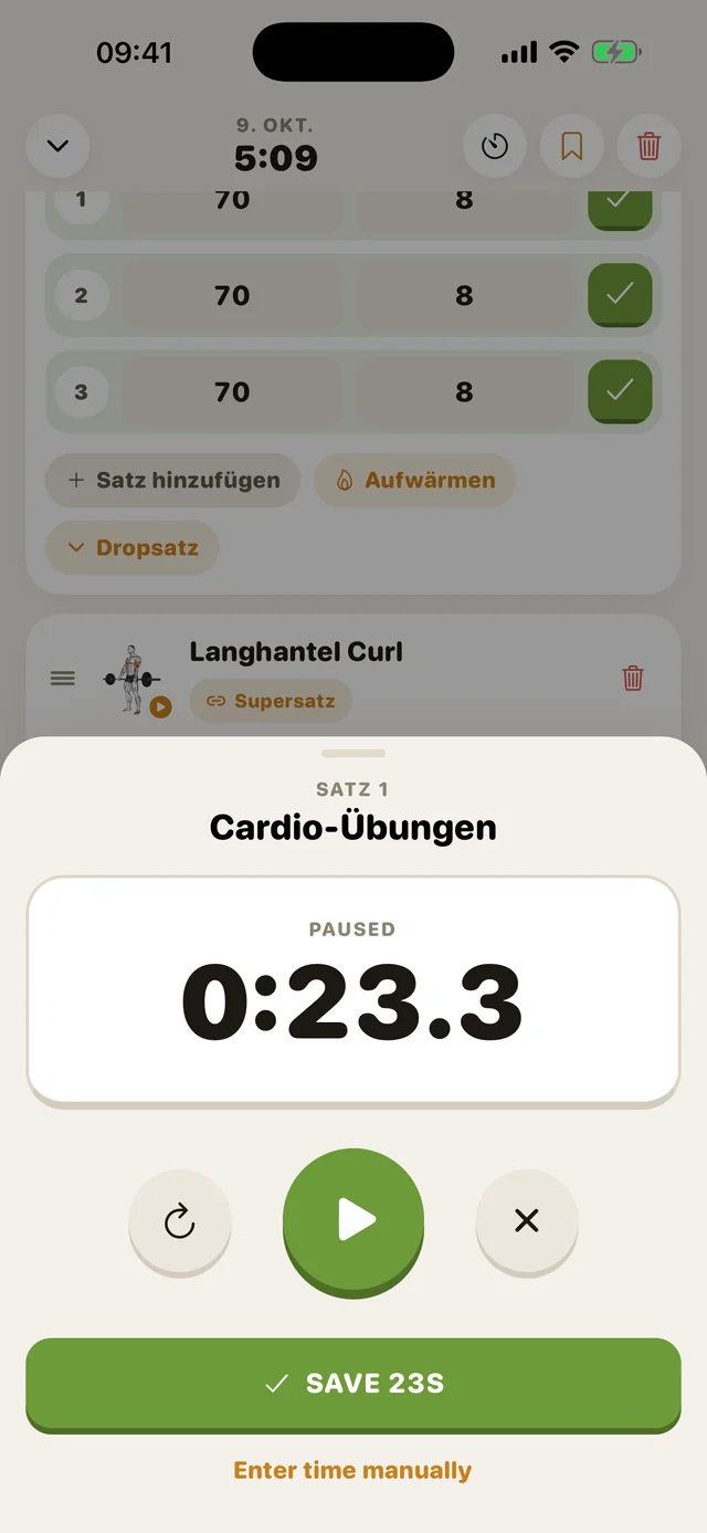 Einen Satz mit dem eingebauten Timer in GymMonster stoppen