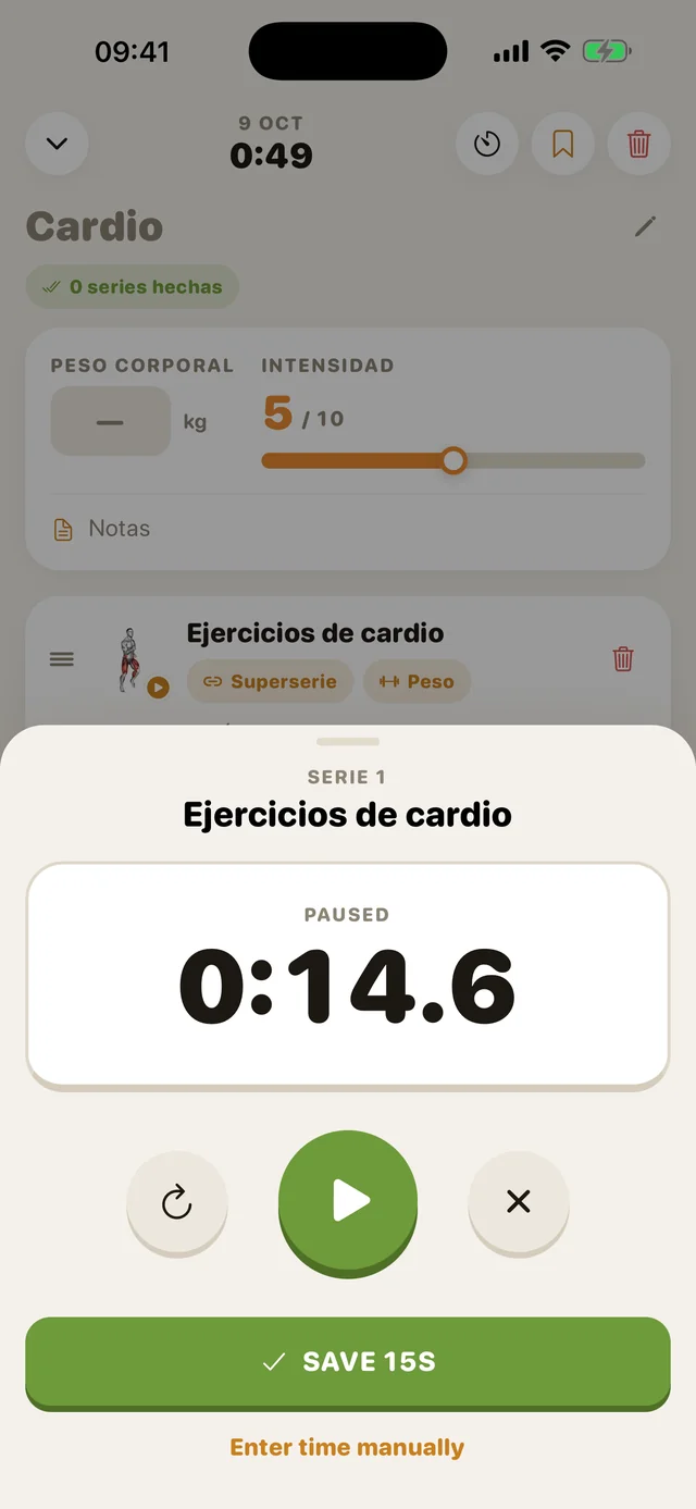 Cronometrando una serie con el temporizador integrado de GymMonster