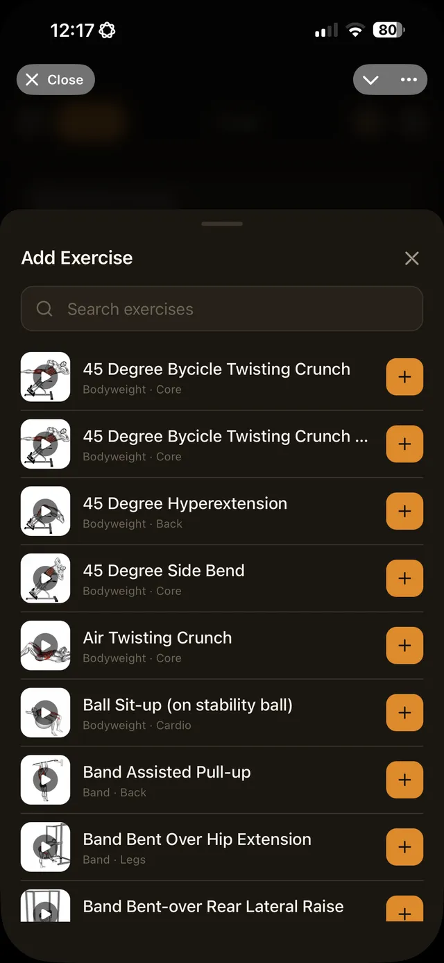 Exercise library with instructional videos