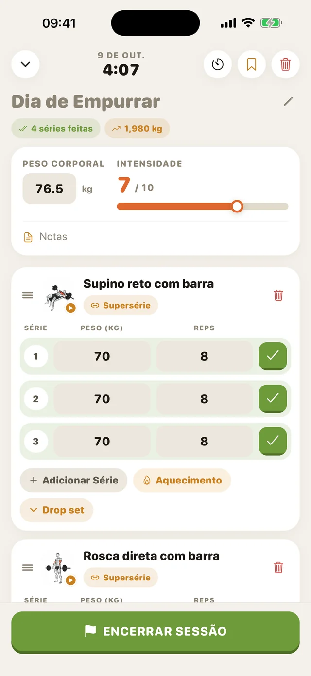 Registrando uma série no GymMonster