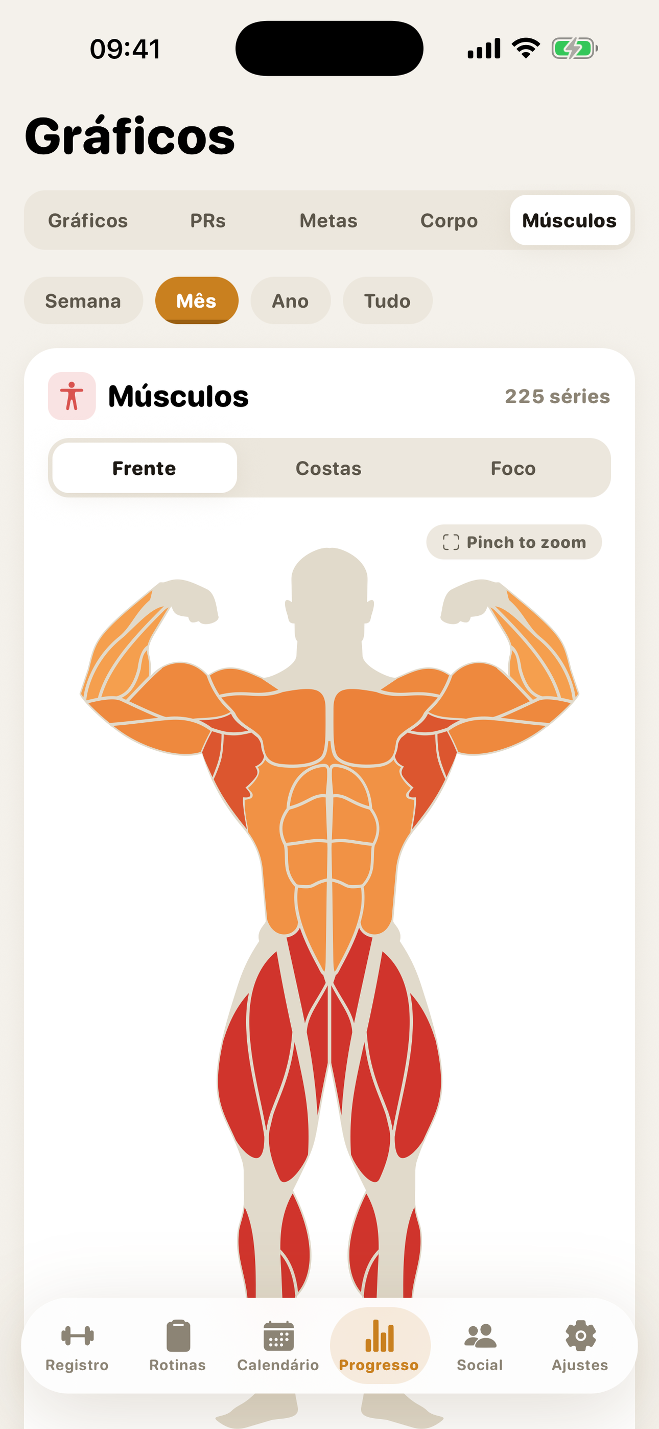GymMonster — muscle heatmap showing trained muscle groups